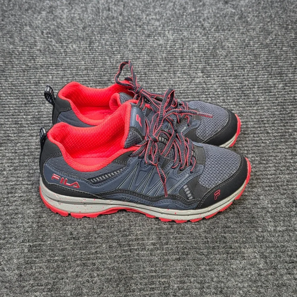 Fila Trail Running Shoes Women's Size 7 Navy Grey Coral Red Breathable Mesh